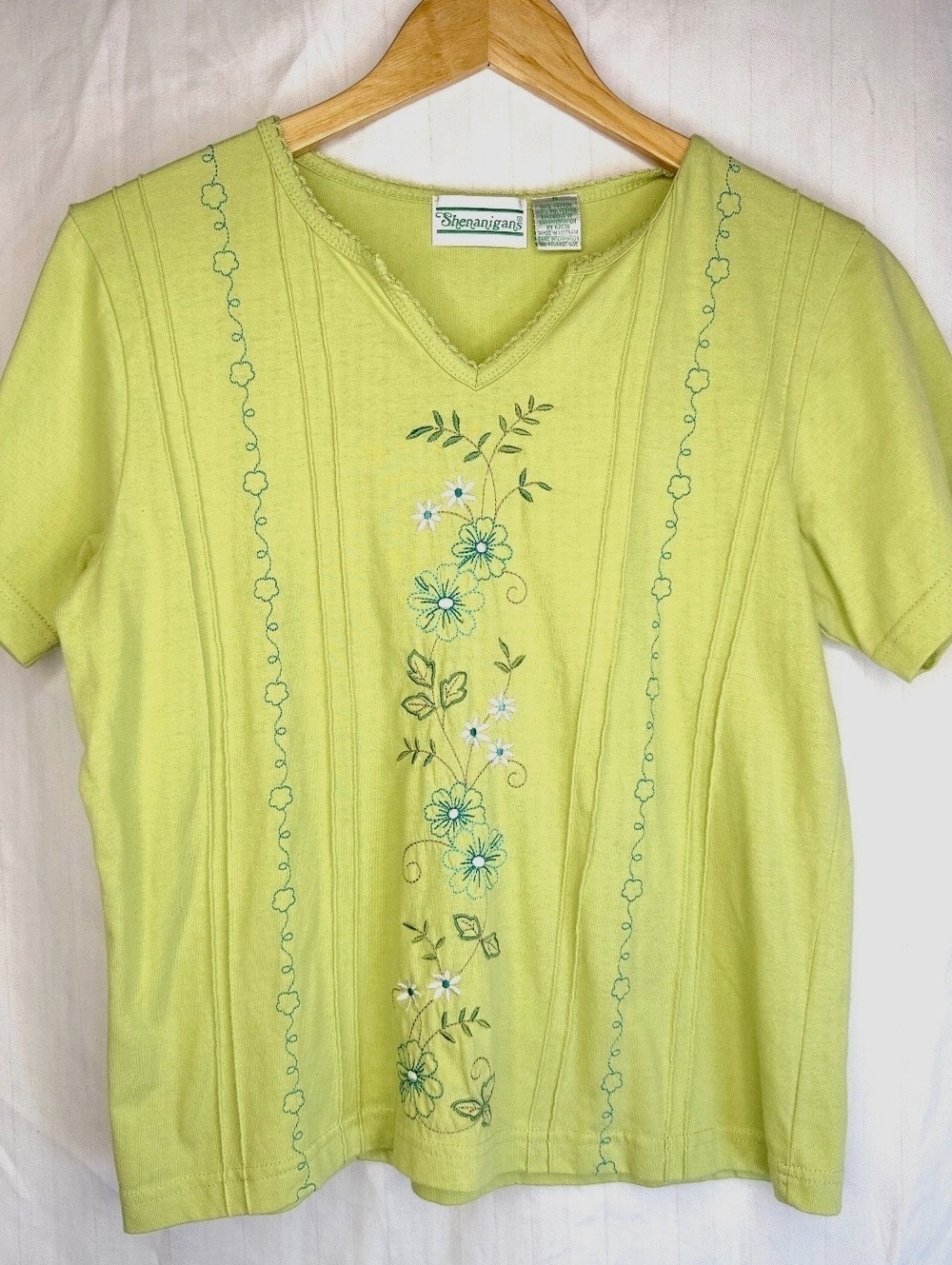 Y2K Vintage Embroidered Floral Cotton Blend V-Neck Tee